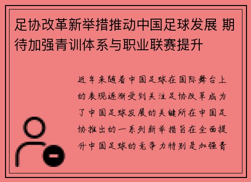 足协改革新举措推动中国足球发展 期待加强青训体系与职业联赛提升